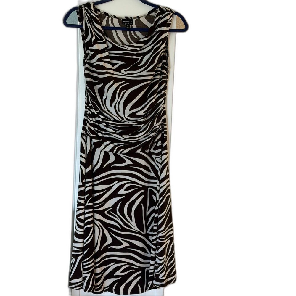 Vintage Y2K Going Out Zebra Print Cowl Neck Midi Dress - S